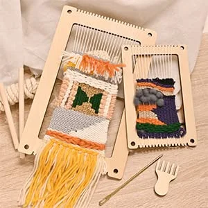 Whittlewud Set of 2 (11.9 x 7.8In) & (8 x 5.2In) Weaving Looms Mini Loom with Weaving Needle Wooden DIY Weaving Loom for Kids, Small Weaving Loom for Adult Multi-Craft Knitting