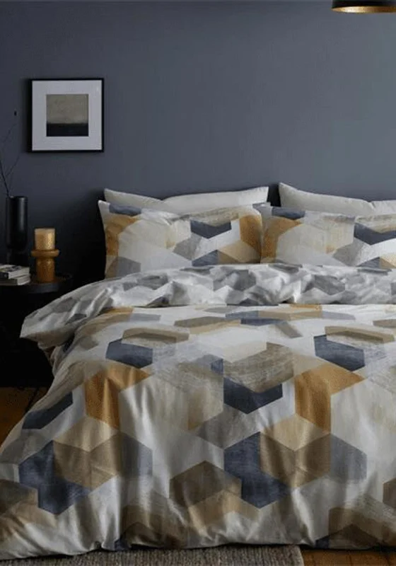 Bianca Home Hexagon Geometric Duvet Set, Grey Ochre