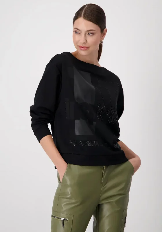 Monari Glossy Letter Sweatshirt, Black