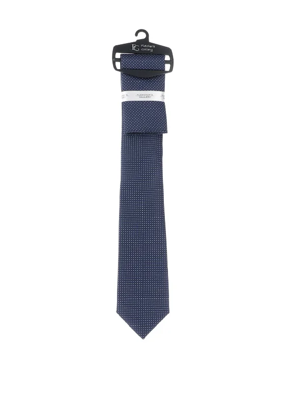 Fletchers Gallery Polka Dot Print Tie & Pocket Square Set, Navy