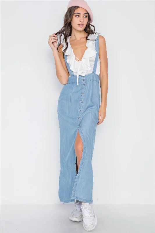 Denim High Waist Maxi Suspender Overall Skirt /2-2-2