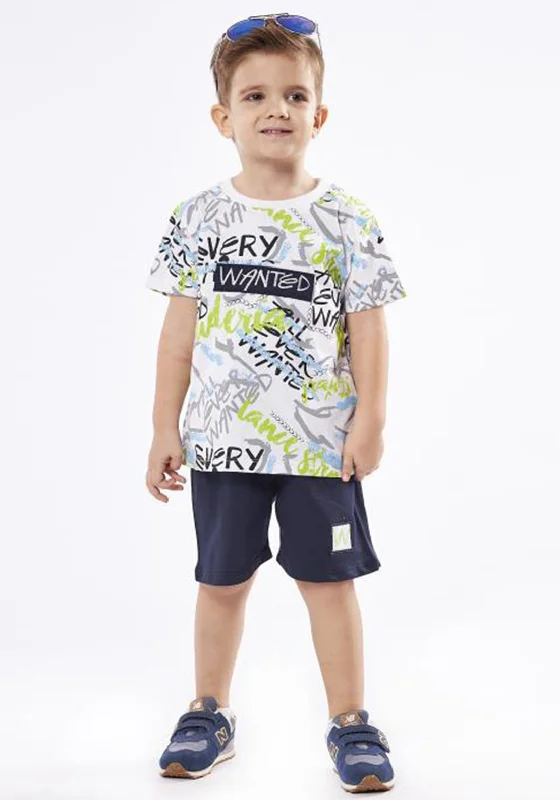 Hashtag Boy Wanted Print Tee and Short Set, Green