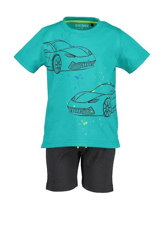 Blue Seven Boy Car Tee and Short Set, Green