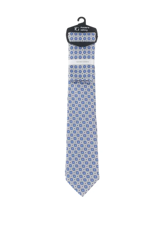 Fletchers Gallery Geometric Print Tie & Pocket Square Set, Blue