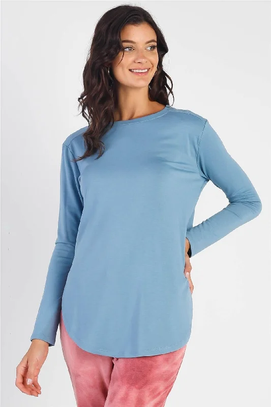 Blue Long Sleeve Relaxed Fit Top