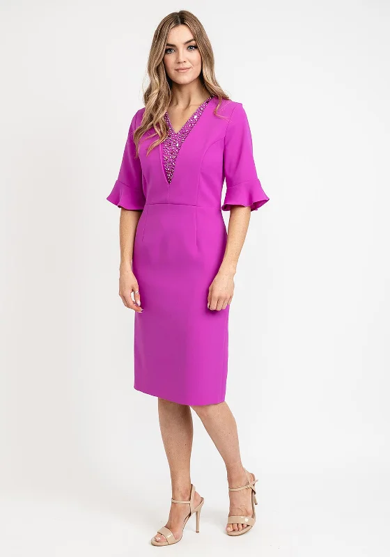 Lizabella Embellished V-Neck Pencil Dress, Fuschia