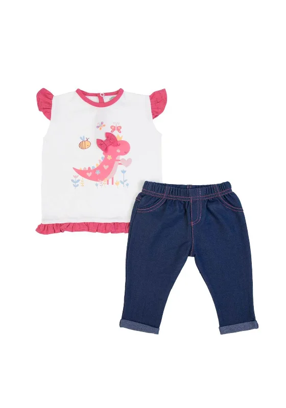 FS Baby Girl Dino Top and Jegging Set, White