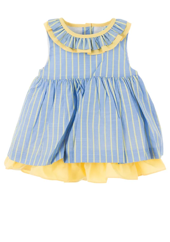 Sardon Baby Girls Pleated Stripe Dress, Baby Blue