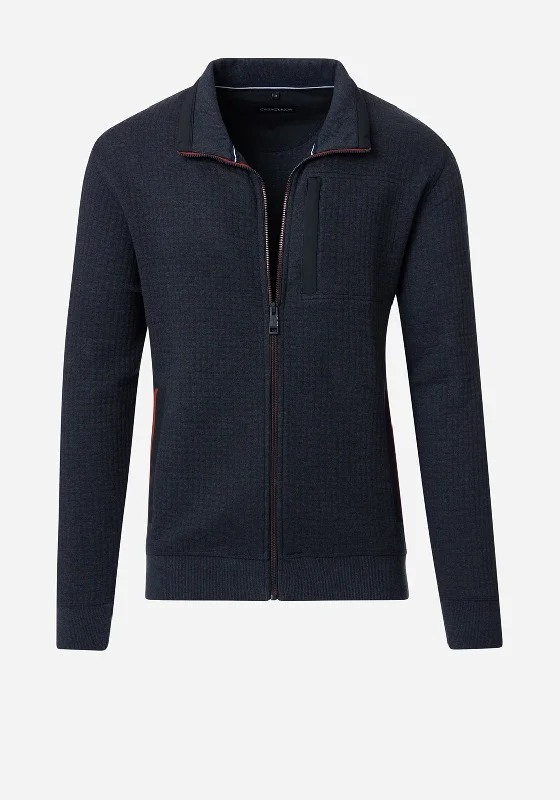 Casa Moda Textured Detail Full Zip Sweatshirt, Navy