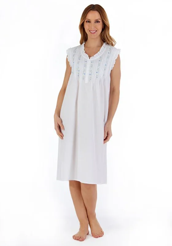 Slenderella Sleeveless Embroidered Nightdress, White Floral