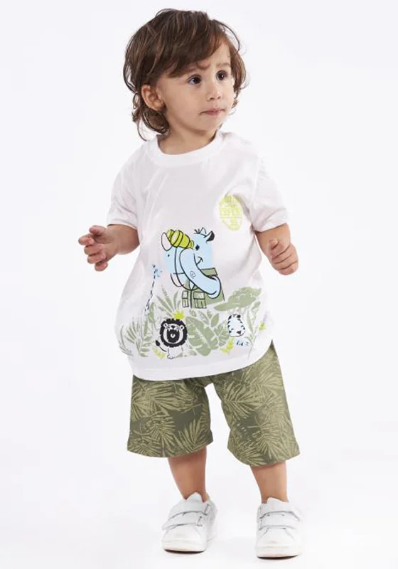 Hashtag Baby Boy Wildlife Tee Short and Hat Set, Green