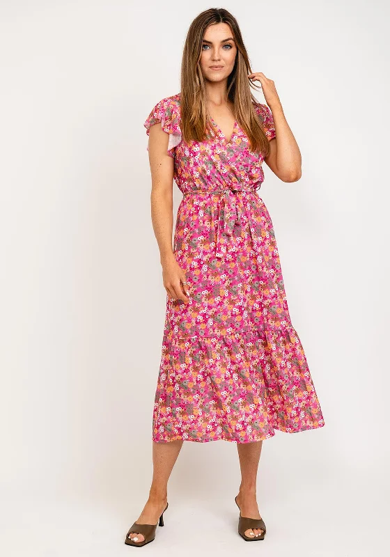 Kate & Pippa Boho Ditsy Floral Print Frill Dress, Pink Multi