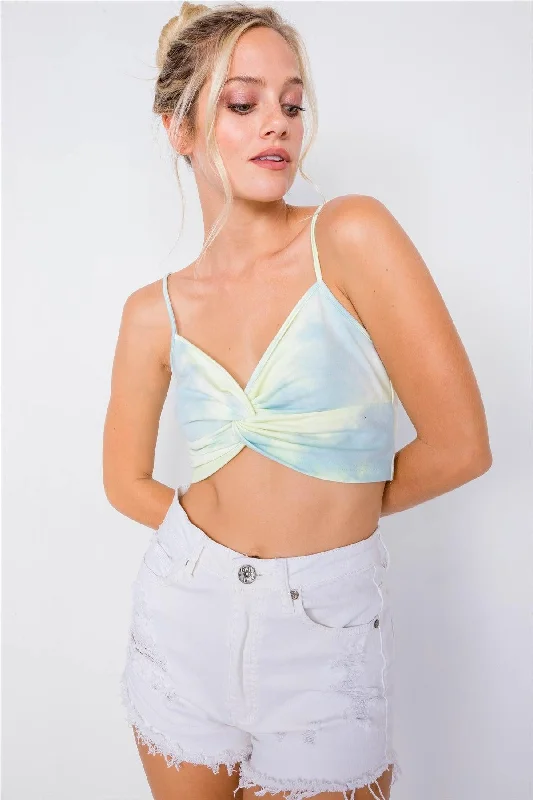 Neon Mint Tie Dye Front Twist Crop Top /3-3