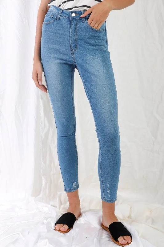 Light Blue High-Waisted With Rips Skinny Denim Jeans