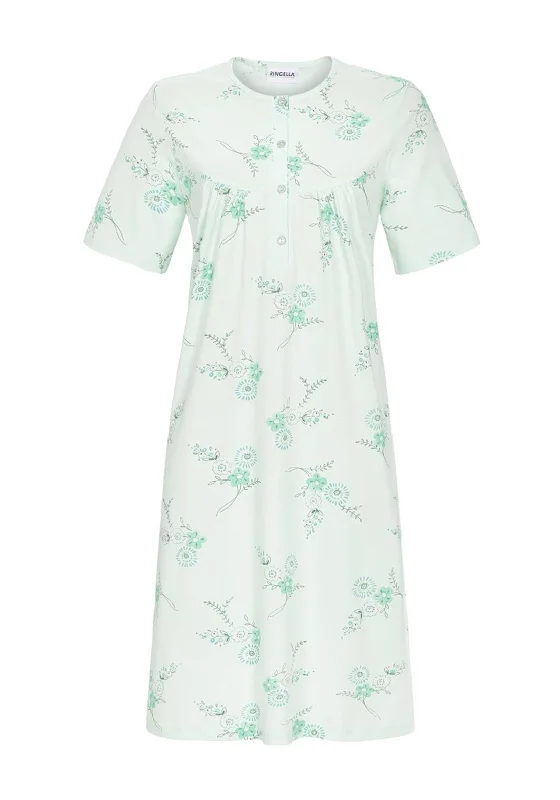 Ringella Floral Gathered Bust Nightdress, Mint Green Multi