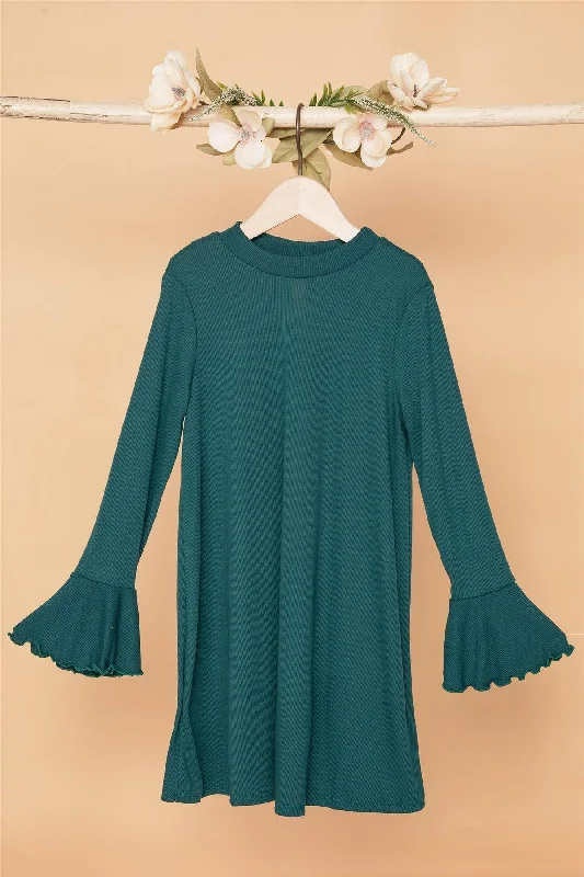 Toddler Girls Green Ribbed Long Sleeve Sweater Dress