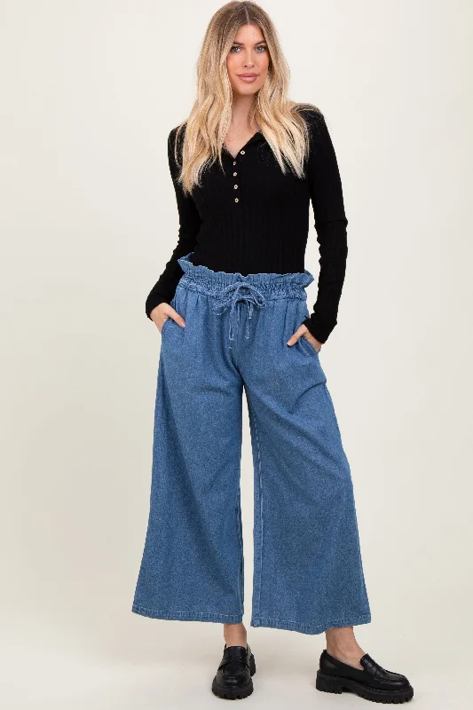 Denim Flowy Cropped Pant