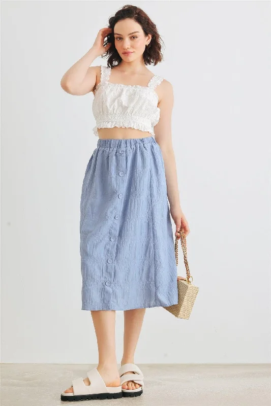 Denim Blue High Waist Front Button Midi Skirt /1-2-2