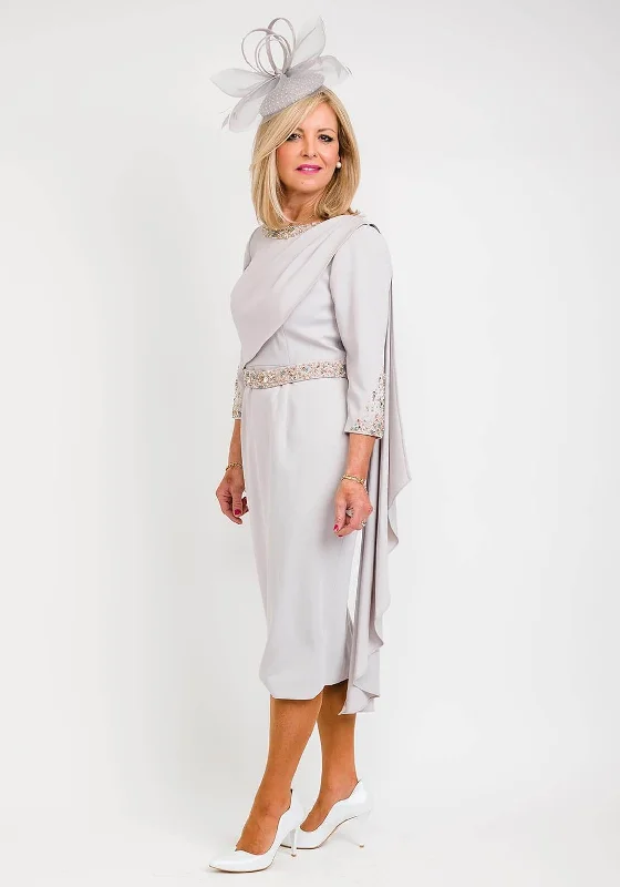 Veni Infantino for Ronald Joyce Embellished Cape Dress, Silver