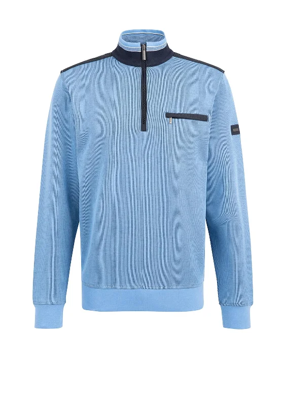 Bugatti Quarter Zip Contrast Trim Sweatshirt, Blue & Navy