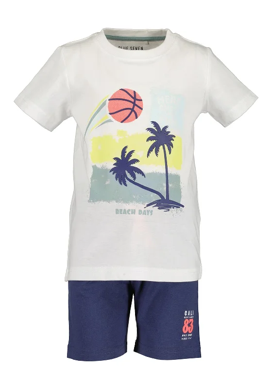 Blue Seven Boy Beach Days Short Set, White