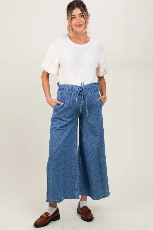 Denim Flowy Cropped Maternity Pant