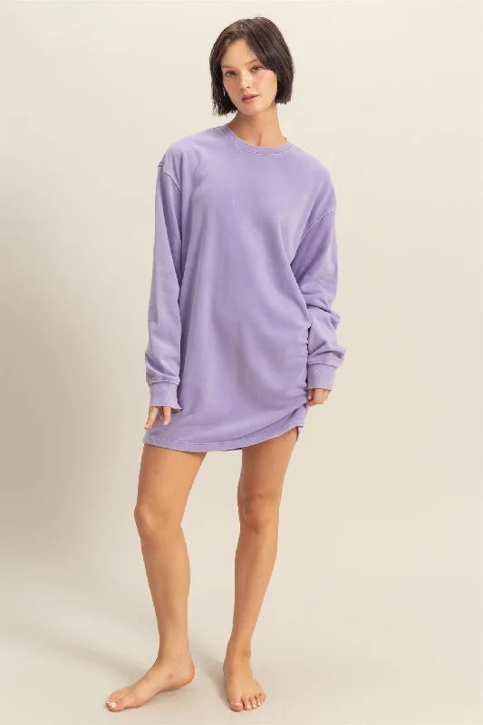 Lavender Long Sleeve Oversized Sweatshirt Mini Dress