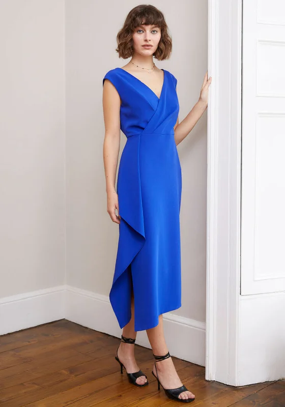 Sisters by Caroline Kilkenny Jacki Frill Trim Dress, Royal Blue