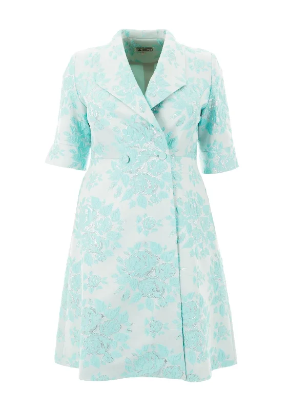 Lizabella Metallic Floral Dress Coat, Mint