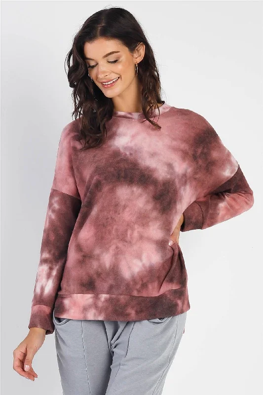 Mauve Tie-Dye Crew Neck Long Sleeve Sweatshirt /1-1-1