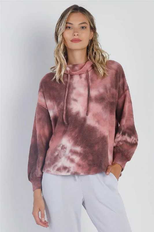 Mauve Tie-Dye Turtle Neck Long Sleeve Sweatshirt