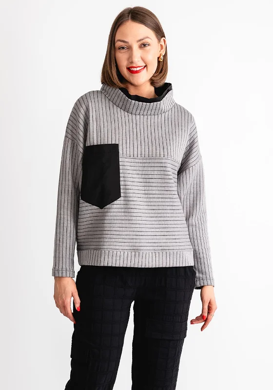 My Soul Striped Contrast Fabric High Neck Sweatshirt, Grey