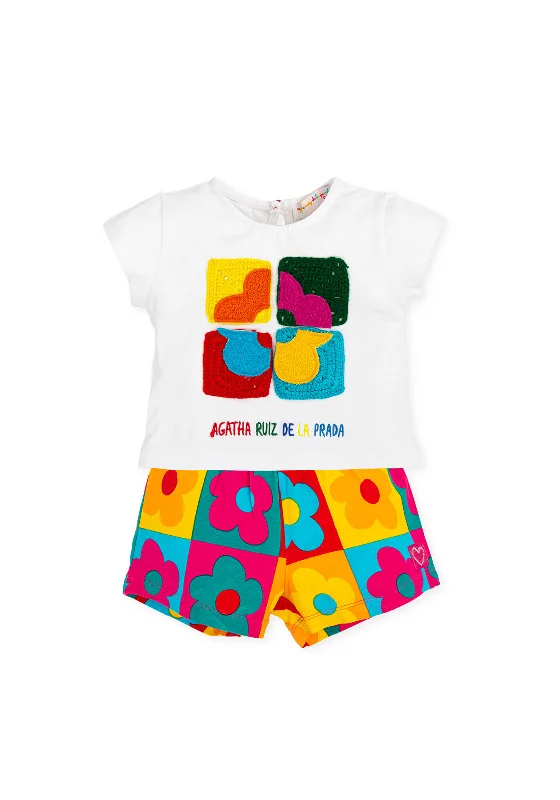 Agatha Ruiz De La Prada Girl Tee and Short Set, White Multi