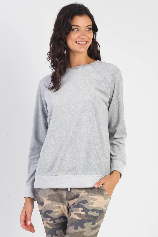 Heather Grey Cotton Blend Long Sleeve Sweatshirt