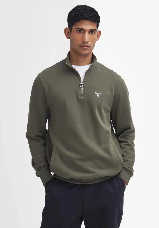 Barbour Men’s Beckhill Quarter Zip Sweatshirt, Mid Olive