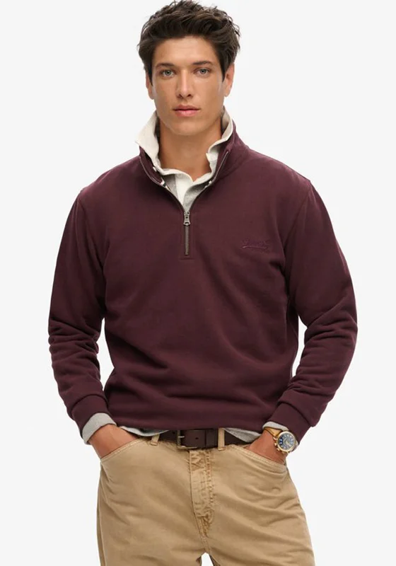 Superdry Essential Logo Henley Quarter Zip Sweatshirt, Rich Deep Burgundy