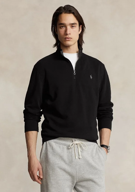 Ralph Lauren Luxury Quarter Zip Jersey Sweatshirt, Black