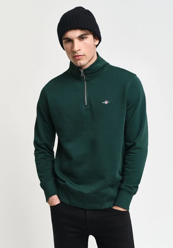 Gant Shield Half Zip Sweatshirt, Tartan Green