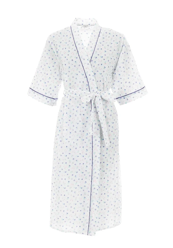 Marlon Floral Cotton Blend Dressing Gown, White & Purple