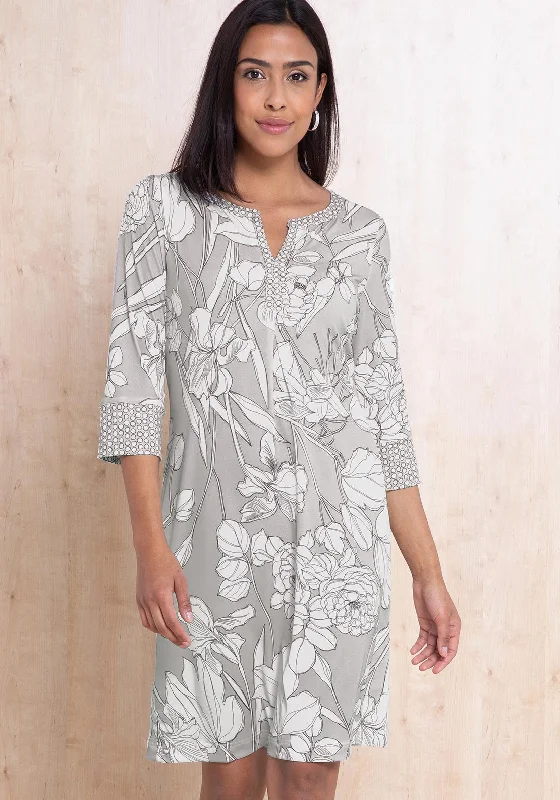 Bianca Danilo Floral Tunic Dress, Grey