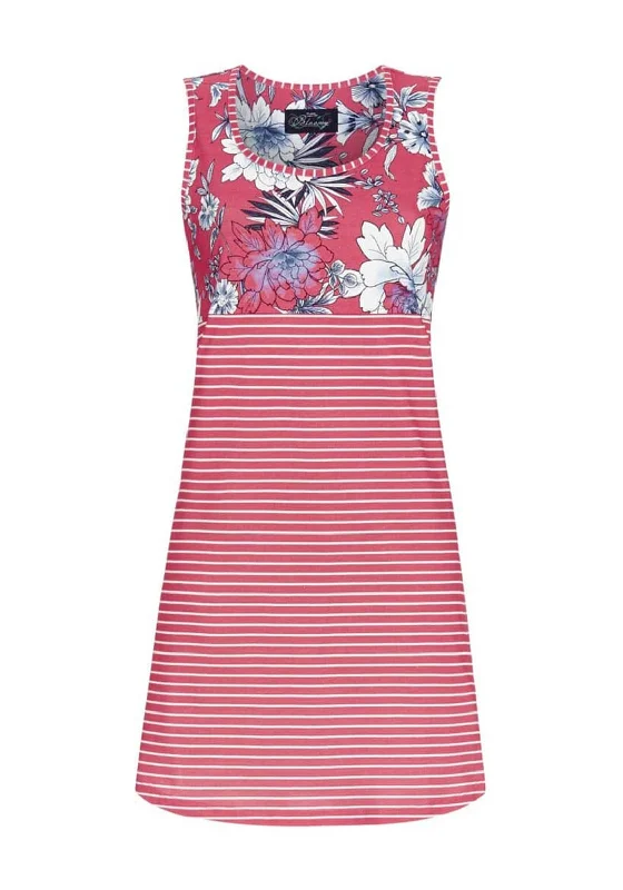 Ringella Sleeveless Floral and Stripes Nightdress, Red Multi