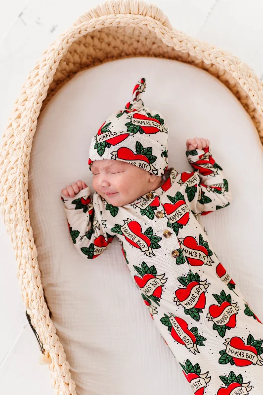 Mama's Boy Newborn Knotted Gown + Beanie Set