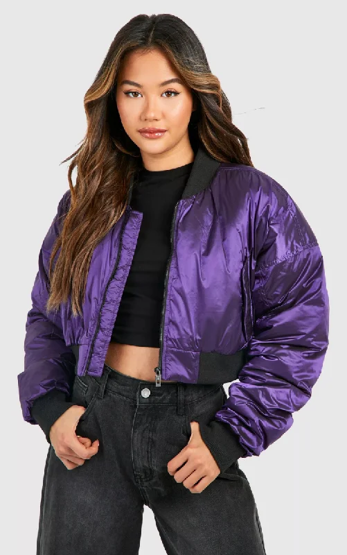 CROPPED METALLIC BOMBER JACKET