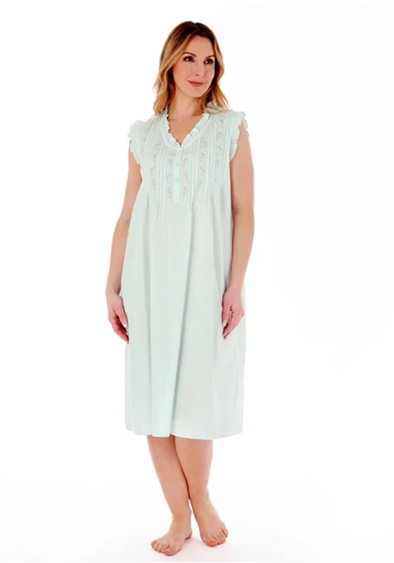 Slenderella Sleeveless Embroidered Nightdress, Mint Floral