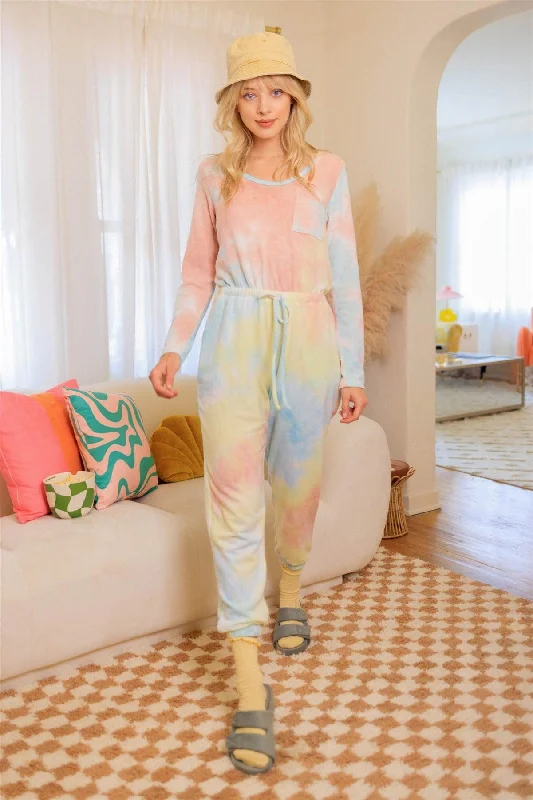 Tie-Dye Flannel Long Sleeve Jogger Onesie Jumpsuit