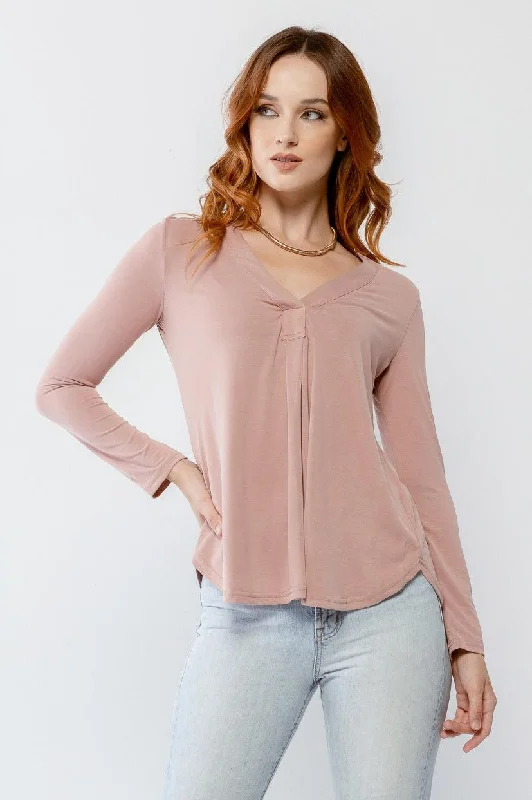 Mauve V-Neck Long Sleeve Basic Relax Basic Top /2-2-2