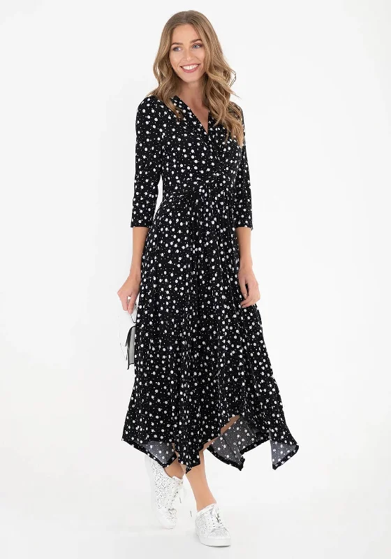 Jolie Moi Dotty Handkerchief Skirt Midi Dress, Black & White