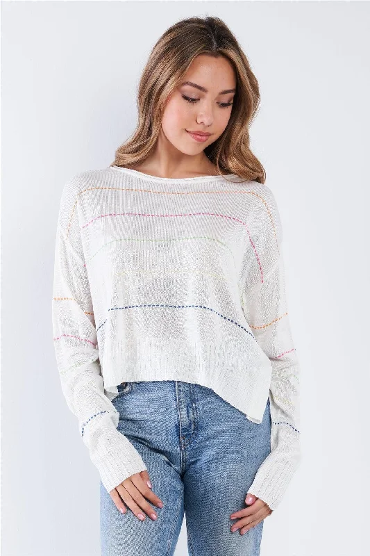 Natural Colorblock Scoop Neck Long Sleeve Knit Top