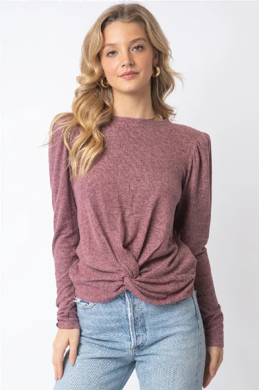 Mauve Twisted Detail Shoulder Pad Long Sleeve Top /1-1-1