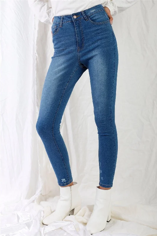 Mid Blue High-Waisted With Rips Skinny Denim Jeans /1-3-3-2-1-1-1